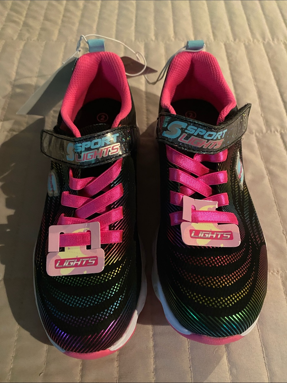 Skechers Kids Light-Up Sneakers in Black & Pink with Multicolor Accents